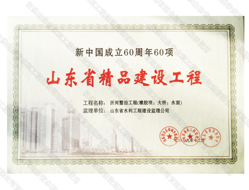 沂河整治工程（橡胶坝；大桥；水面）获山东省精品建设工程